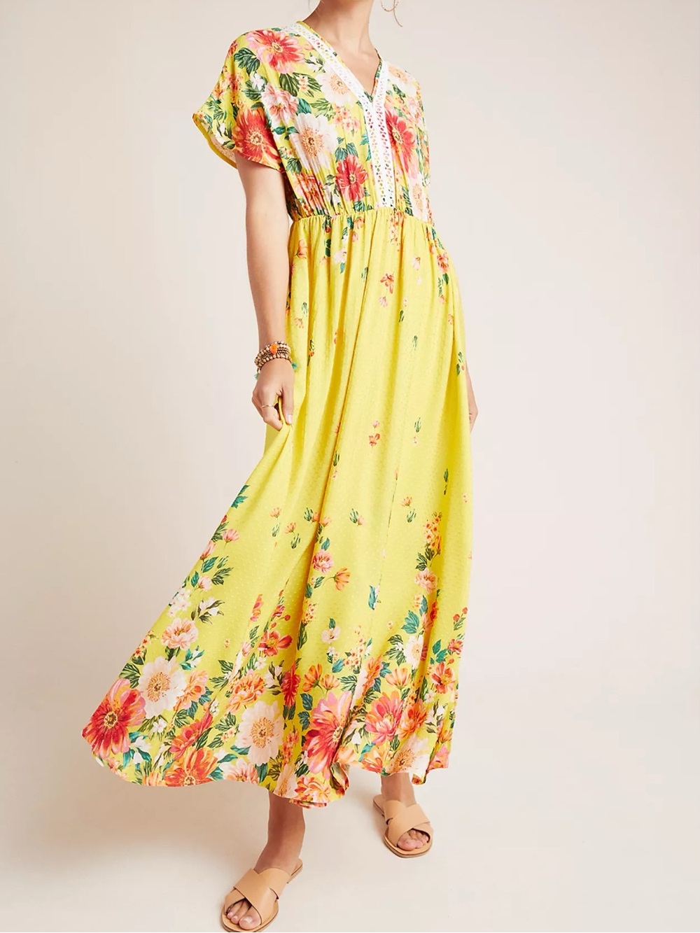Farm Rio Samara Floral Short Sleeve Woman’s Maxi Dress Size Large Petite